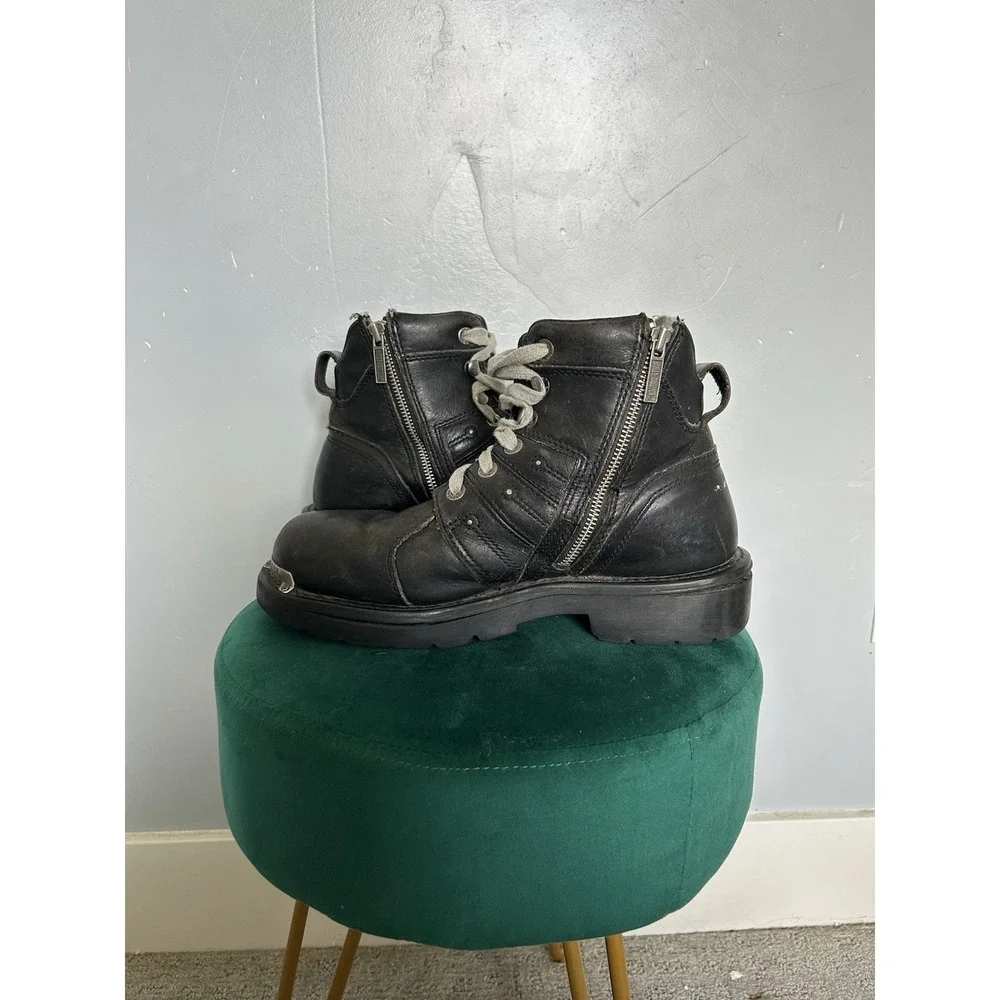 Vintage Harley-Davidson Men's Black Leather Steel Toe Motorcycle Boots Size 9